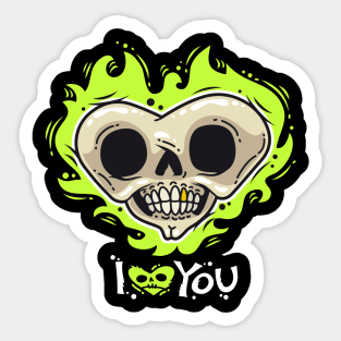 Skull Heart in Flames I Love You Valentines Day Gift Sticker